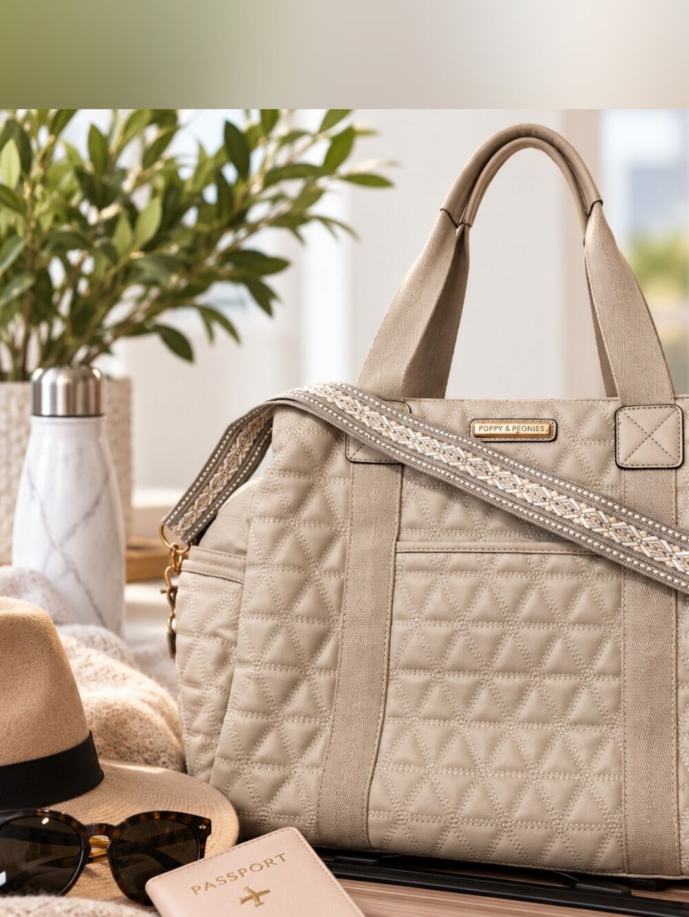 Poppy & Peonies "Traveller" Bag | ➕️Decorative Strap Colour: FOG🌚